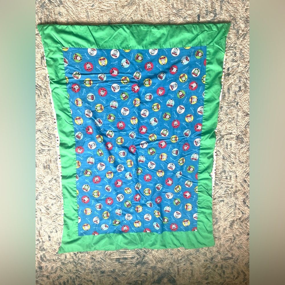 Thomas the Tank Engine Kids Homemade Green Blue quilt blanket 47 x 33